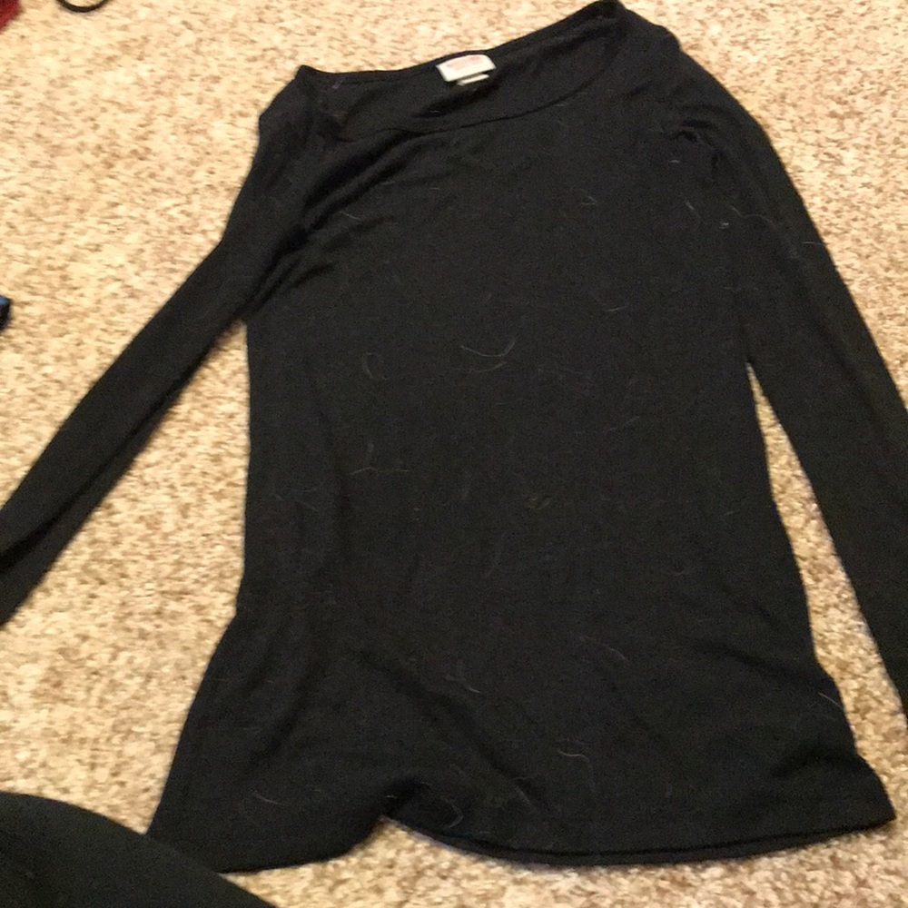 black scoop neck sheer long sleeve shirt